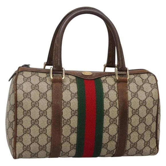 GUCCI GG Supreme Web Sherry Line Hand Bag PVC Beige - Picture 1 of 15